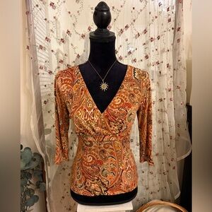 Y2k INC Sparkly International Concepts Paisley Wrap V-Neck Top